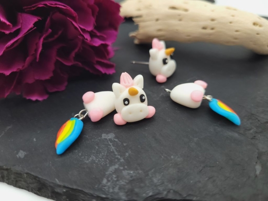 Preview: Einhorn Ohrstecker bunt